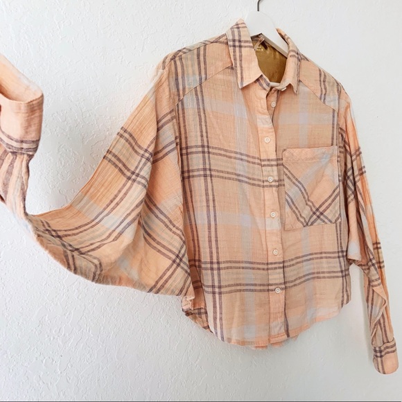 Free People Cutie Cropped Plaid Button Down Top XS - Picture 7 of 11